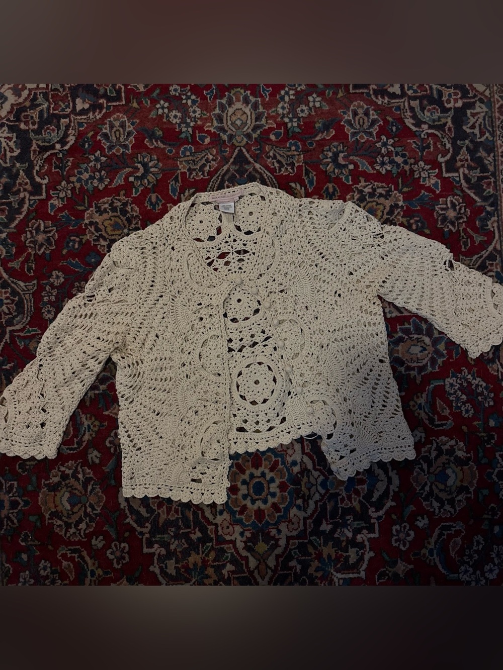 BCBGMaxAzria Cream Crochet Openwork Cardigan